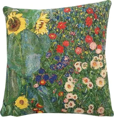 Belgian Tapestry Klimt Country Garden Cushion Pillow Cover 18  Zip Velvet Back • £39.85