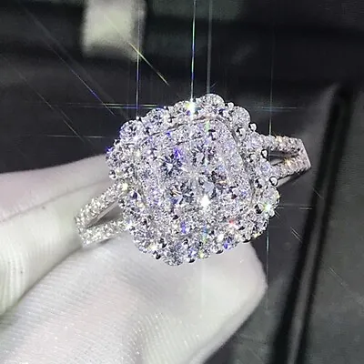 $0.74 • Buy 925 Silver Jewelry Gift Ring Elegant Women Cubic Zirconia Wedding Rings Sz 6-10