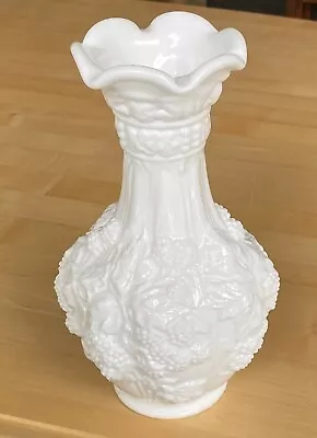 Vintage Imperial White Milk Glass Loganberry Paneled Grape 10  Vase  • $29