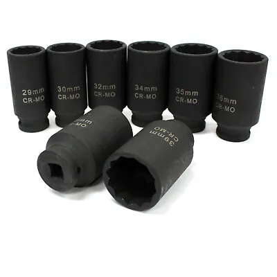 8pc 1/2  Dr. METRIC DEEP IMPACT SOCKET SET 12 POINT NUT SPINDLE AXLE 90MM LENGTH • $52.99