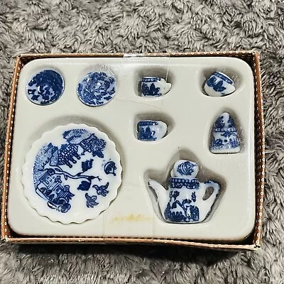 Dollhouse Miniature Blue Willow Tea Set Boxed Nip • $16.95