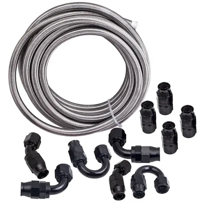 6AN AN-6 AN6 Fitting 3/8  Steel Nylon Braided PTFE Fuel Oil Hose Line 20Ft Kit • $80.75