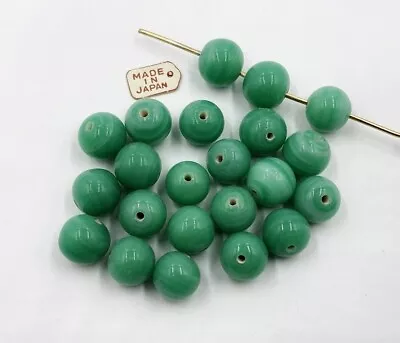 30 VINTAGE JAPAN 1950's CHERRY BRAND GLASS JADE 11mm. TO 12mm. ROUND BEADS 4651 • $5.99