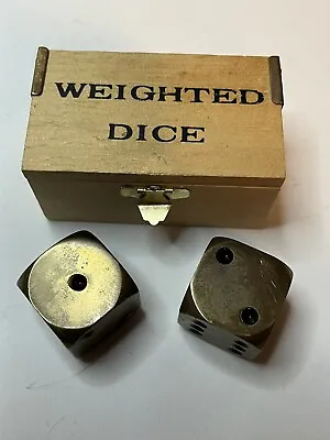 Vintage Weighted Dice  Wood Box Case Old Larger Sized Brass Dice 1 Inch • $14.99