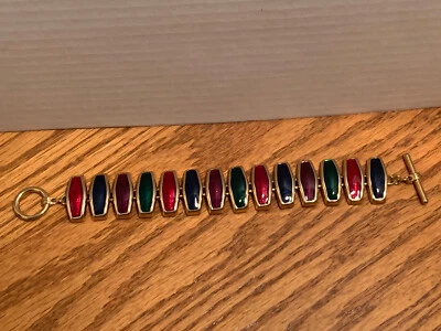 $18 • Buy Fabulous Vintage Gold Tone Green, Red, & Purple Enamel Bracelet