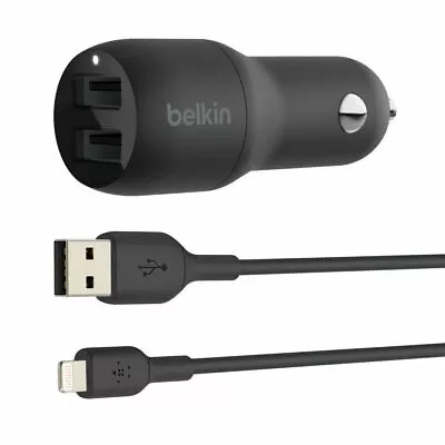 Genuine Belkin Dual 24W USB-A To Lightning Car Charger - CCD001BT1MBK • $22.49