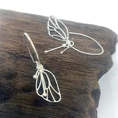 Handmade In AU - Sterling Silver Earrings - Butterfly Wings Long Dangly Nature • $64.95