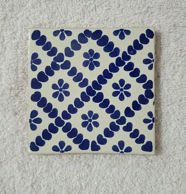 Glossy  Blue Heart Flower  Mexican Talavera Ceramic Tiles 4x4 • $5.75