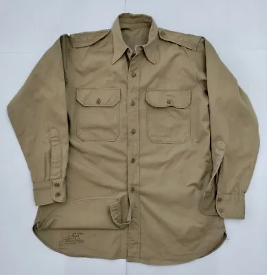 Vtg Military 15.5 X 32 Uniform Shirt 1946 Cotton Khaki Stand Up Collar Epaulets • $39.99