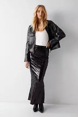 WAREHOUSE Liquid Sequin Fishtail Maxi Skirt • £13.99