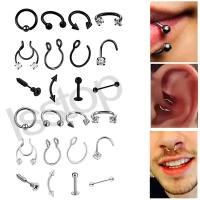 24PCS Nose Hoop Rings L Shaped Pin Studs Lip Surgical Steel Piercing Jewelry Set • $5.93