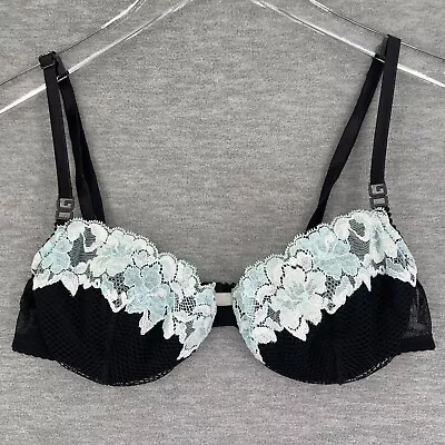 Dolce&Gabbana Bra 36B Balconet Black Blue Flower Lace Lined Underwire Support • $45