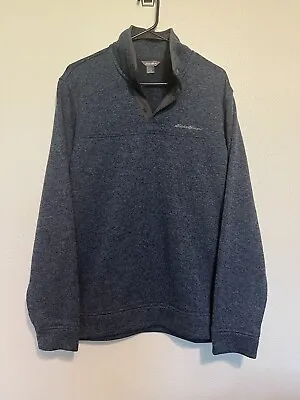 Eddie Bauer Fleece Sweater Mens L Blue Long Sleeve Pullover 1/4 Snap Mock Neck • $15.19