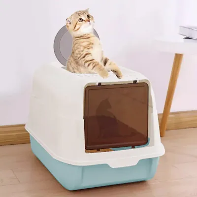 Large Hooded Cat Litter Tray Litter Box Self Cleaning Cat Pan Potty Tray W/Lid • £13.95