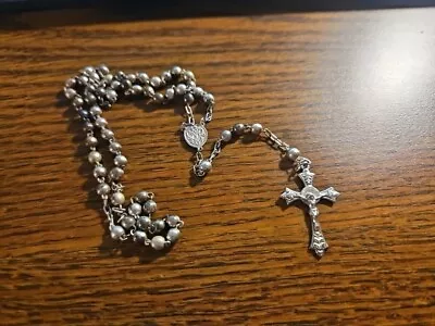 Vintage ROMA Signed Sterling Silver Catholic Rosary 14 1/2  15.3g • $40