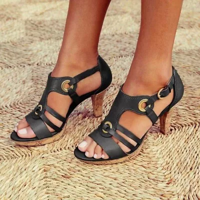 Womens Peep Toe Platform Block Heels Buckle Sandals Hollow Out Strap Cos Shoes • £38.81