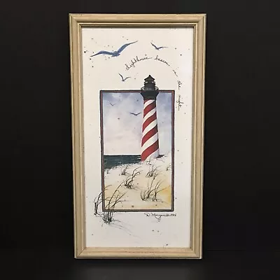 D Morgan 1994 Framed Signed Art Print Lighthouse Beacon In The Night 15 X 8.25 • $24.95