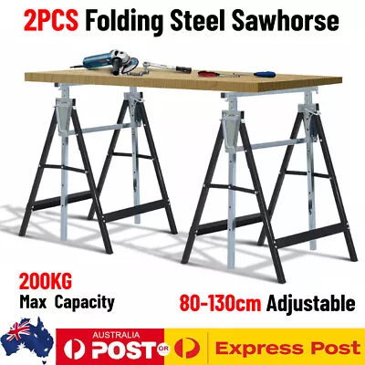 $70.19 • Buy 2x Heavy Duty Metal Saw Horse Foldable Steel Trestle Stand Carpentry Work Bench