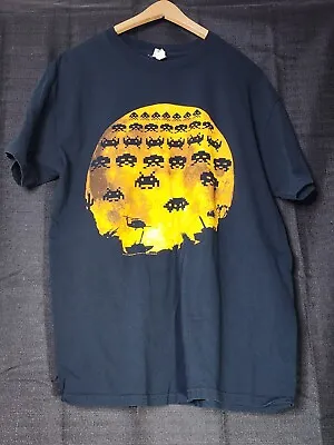 Space Invaders Game Midnight Silhouette Men's Black T-shirt Size L Tee Large • $15.99