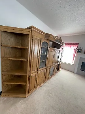 Real Oak Wood Entertainment Center Wall Unit Solid Wood.  VG • $3501.23