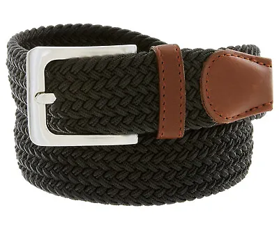 Black Stretch Belt Braided Elastic Casual Weave Canvas Fabric Woven Belt 1-3/8  • $9.95