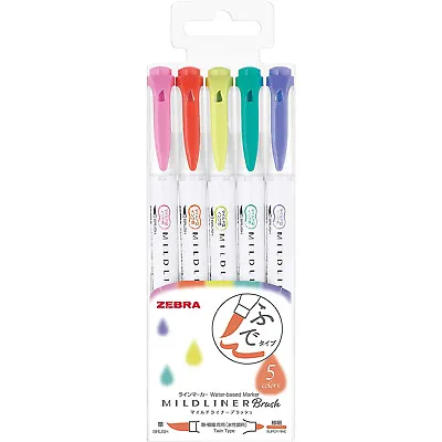 $13.95 • Buy Zebra Mildliner BRUSH Bright Colour Set (5/pk) WFT8-5C-HC