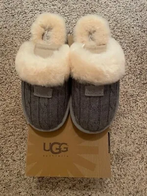 UGG Australia 1865 Cozy Knit Slippers - Gray Cable Knit Shearling Women’s Size 7 • $85