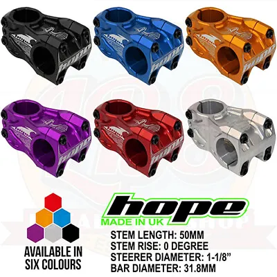 Hope Downhill DH Stem 50mm Length 0 Degree Rise 31.8mm Bar - All Colors - New  • $139.99