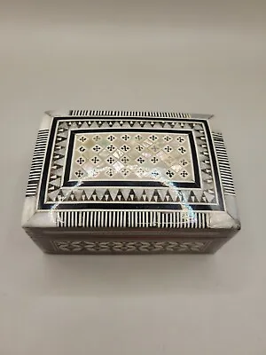 Intricate Egyptian Mother Of Pearl Marquetry Inlay Wood Trinket Jewelry Box • $20