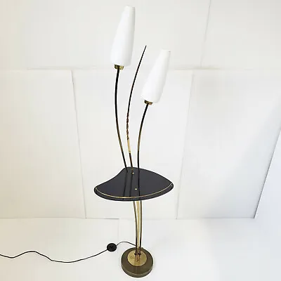 Floor Lamp Vintage 1950 Home Arlus Brass Golden Plexiglas & Glass 50S 1950S • $4450.41