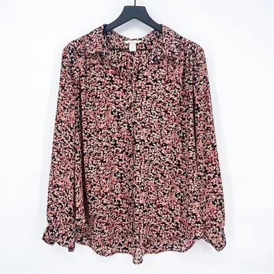 H&M Women's XL Ditsy Floral Button Down Blouse Black Pink • $17.99