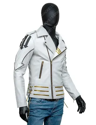 $56 • Buy Freddie Mercury White  Men's Concert Leather Jacket