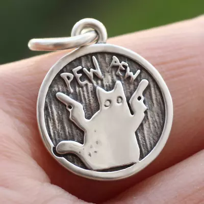 Cat With Gun Pendant Charm 925 Sterling Silver Kitty Cat Mom Mother's Day Gift • $12.79