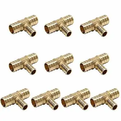 EFIELD 10PCS 3/4  X 3/4  X 1/2  PEX TEE BRASS BARB CRIMP FITTINGS. LEAD FREE • $18.99