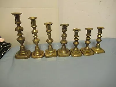 Lot Of 7 Vintage Ornate Solid BRASS Candlesticks Candle Holders Heavy • $59.99