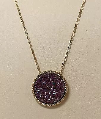 GORGEOUS MILOR ITALY 14k YELLOW GOLD PURPLE DRUZY QUARTZ PENDANT 18” NECKLACE • $179.99