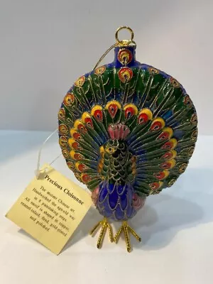 Cloisonne Peacock Hanging Ornament Enamal Metal Christmas Multicolor NWT • $44.95