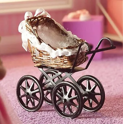 Dolls House Empty Wicker Victorian Pram Tumdee 1:12 Scale Miniature Nursery Toy • $12.78