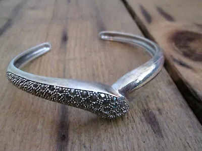 Vintage Sterling Silver Marcasite Bangle Cuff Bracelet Over 23 Grams • $65