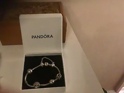 Silver Pandora Bracelet With Charms And Safety Lock  • £50