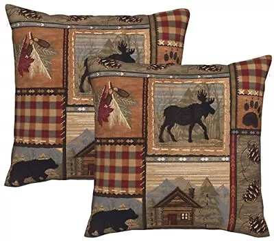2Pack 18x18 Inch Rustic Lodge Bear Moose Decorative Throw Pillowcase For Cushion • $22.86