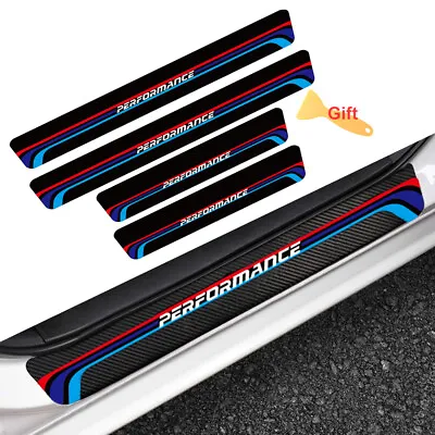 $10.99 • Buy 4x Car Door Sill Protector Carbon Fiber M Tri Color Cover For BMW 3 4 5 6 Series