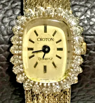 Vintage Rare Croton 24 Genuine Diamonds 10K Gold Plated Ladies Dress Watch Works • $99.99