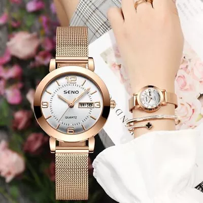 Fashion Mesh Strap Watch Quartz Watch Dual Calendar Ladies Trend Watch • $16.87