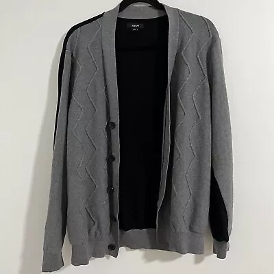 Alfani Cable Knit Gray Cardigan Sweater Grandpa Colorblock Black Size L Business • $18.74