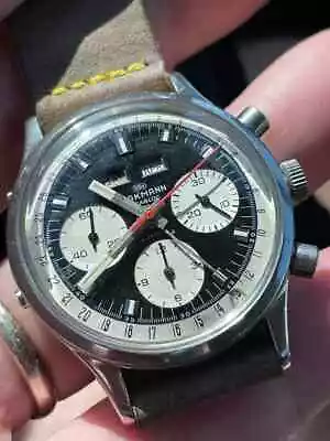 Serviced Vintage Jumbo Triple Date Wakmann Panda Valjoux 730 Chronograph • $2900