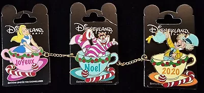 Mad Hatter Alice Cheshire Cat Teacup Christmas Paris LE 700 Disney Trading Pins • $54.95