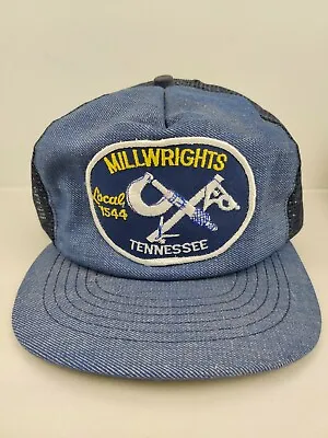 Vintage USA MADE Millwrights Tennessee DENIM Patch Trucker Hat Snapback Cap • $33