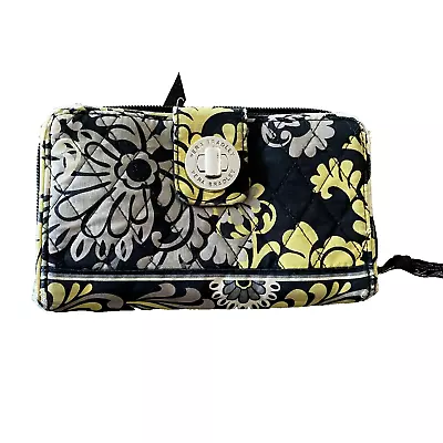 Vera Bradley Wallet Wristlet Baroque 5  X 8  Black Yellow Gray Zip Clasp Closure • $9.98