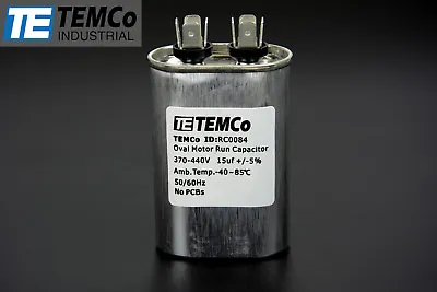 TEMCo 15 Uf/MFD 370-440 VAC Volts Oval Run Capacitor 50/60 Hz -Lot-1 • $13.95